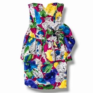 Evenings by Raul Blanco designer vintage 80s/90s silk dress Bow & Embellishment